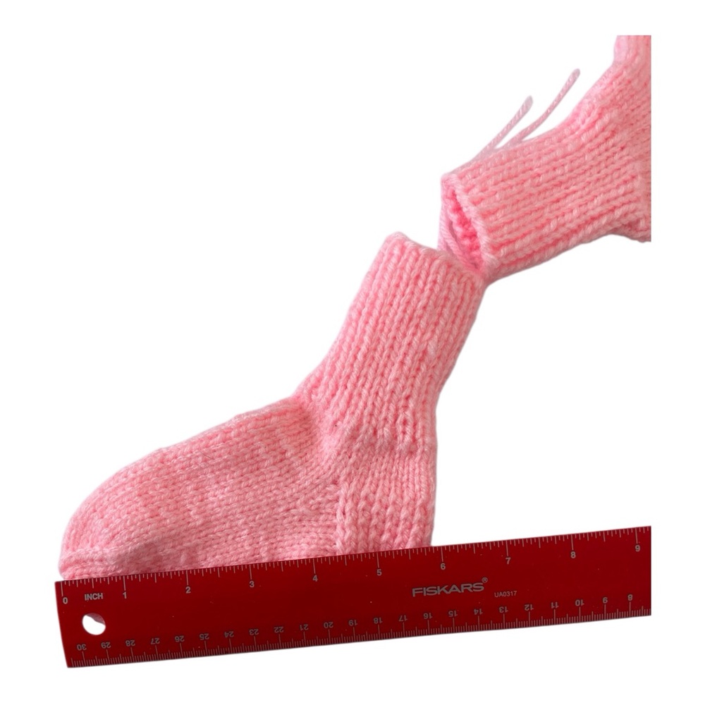 Hand made Knitting Girls Pink Acrylic Socks, 2-4 years - Picture 5 of 6